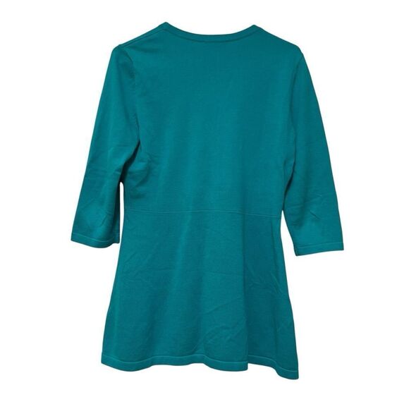 New Isaac Mizrahi Live! Tropical Green Curved Hem Button Front Cardigan Sweater - Picture 3 of 4